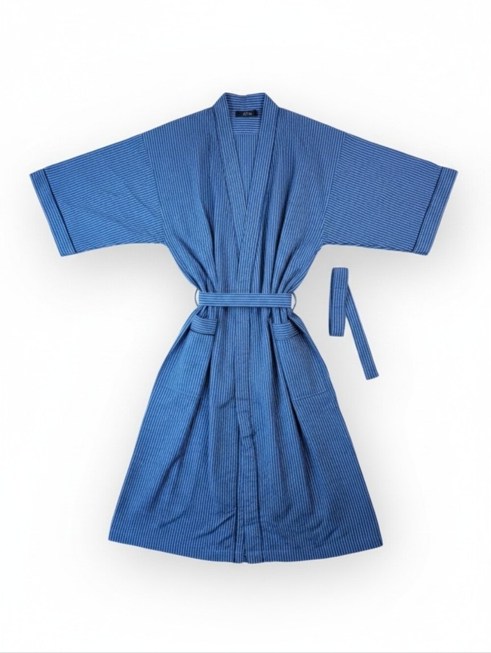 Stafford Tailored Culture Blue White Striped Lightweight Robe One Size Fits Most
